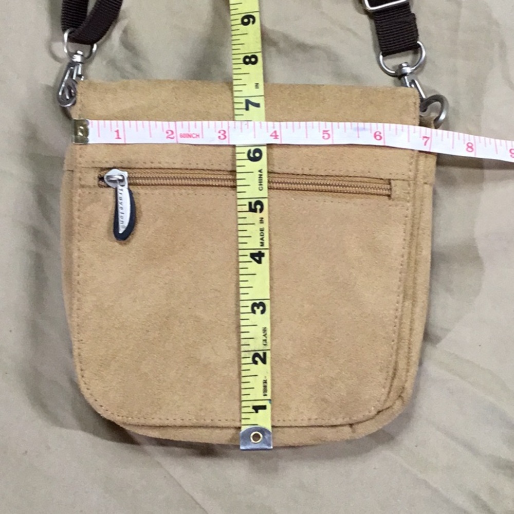 Travelon Crossbody Bag Tan Faux Suede Antitheft Travel Casual Everyday - Picture 7 of 7